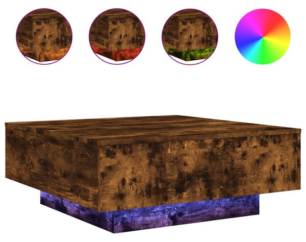 Füstös tölgy színű dohányzóasztal LED-lámpákkal 80 x 8 0x 31 cm