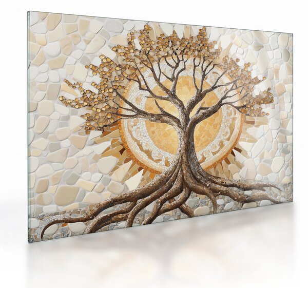 Üveg kép – Arany életfa mozaikban (70x50 cm)