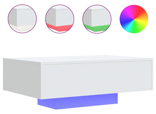 Fehér dohányzóasztal LED-lámpákkal 85 x 55 x 31 cm