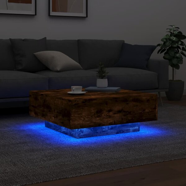 Füstös tölgy színű dohányzóasztal LED-lámpákkal 80 x 8 0x 31 cm