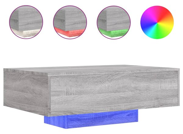 Szürke sonoma színű dohányzóasztal LED-lámpákkal 85x55x31 cm