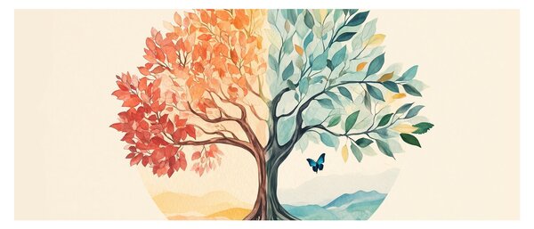 Kép – Duális fa pillangóval (120x50 cm)