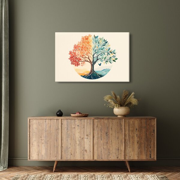 Kép – Duális fa pillangóval (90x60 cm)