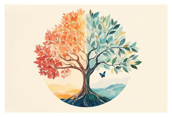 Kép – Duális fa pillangóval (90x60 cm)
