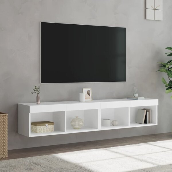 2 db fehér TV-szekrény LED-világítással 80x30x30 cm