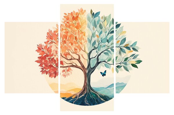 Kép – Duális fa pillangóval (90x60 cm)