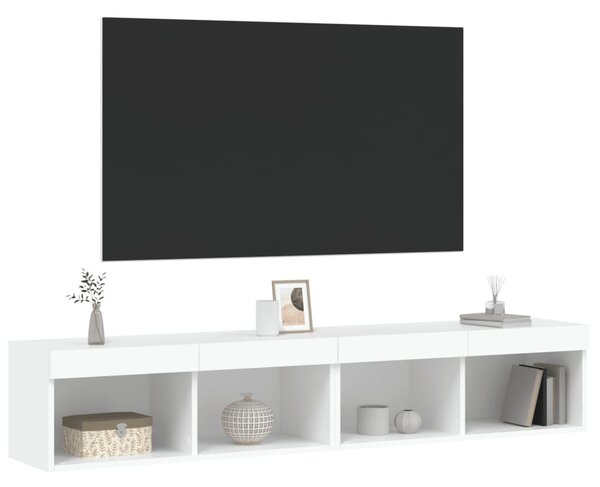 2 db fehér TV-szekrény LED-világítással 80x30x30 cm