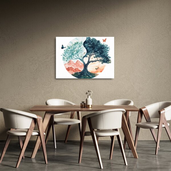 Üveg kép – Akvarellfa tele élettel (70x50 cm)