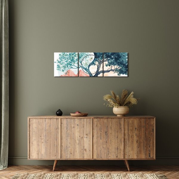 Kép – Akvarellfa tele élettel (órával) (90x30 cm)