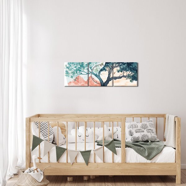 Kép – Akvarellfa tele élettel (órával) (90x30 cm)