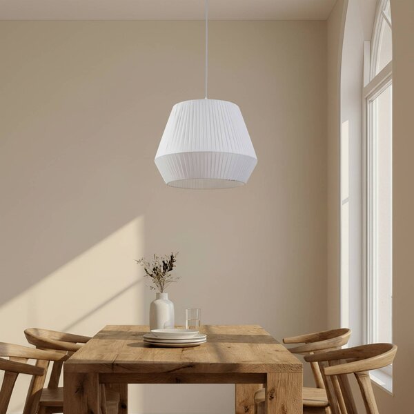 Lindby lógó világítás Vitore, Ø 40 cm, textil, fehér, dimmelhető, Fehér / opál, Nappali / Étkező, Textil / szövet / selyem, Skandináv