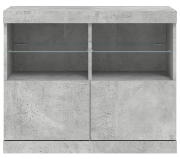 Betonszürke tálalószekrény LED-világítással 81 x 37 x 67 cm