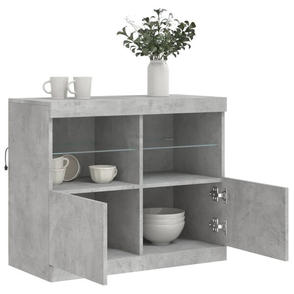 Betonszürke tálalószekrény LED-világítással 81 x 37 x 67 cm