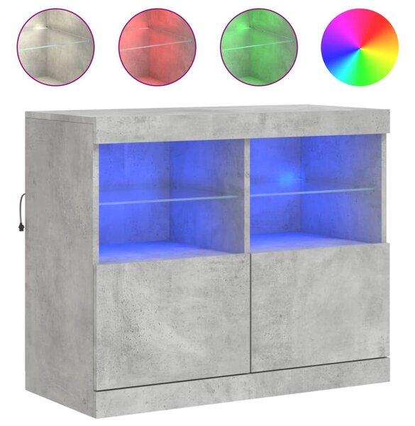 Betonszürke tálalószekrény LED-világítással 81 x 37 x 67 cm
