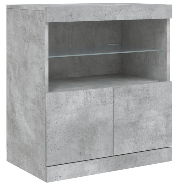 Betonszürke tálalószekrény LED-világítással 60 x 37 x 67 cm