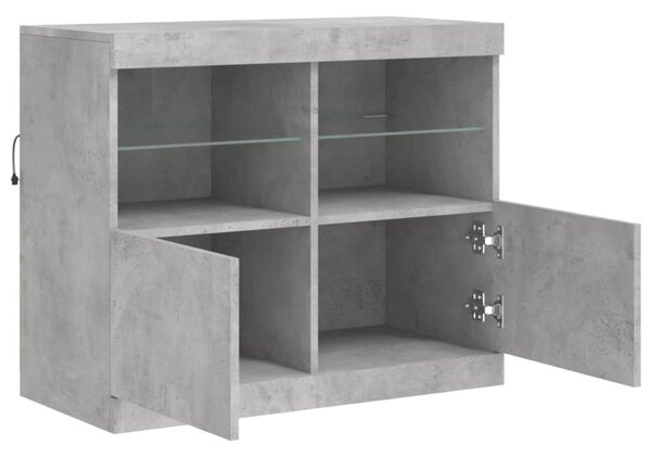 Betonszürke tálalószekrény LED-világítással 81 x 37 x 67 cm