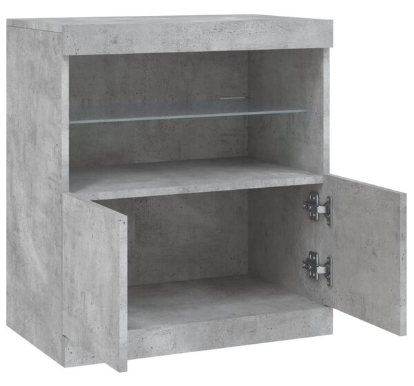 Betonszürke tálalószekrény LED-világítással 60 x 37 x 67 cm
