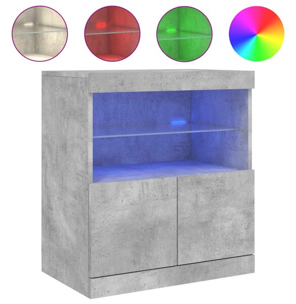 Betonszürke tálalószekrény LED-világítással 60 x 37 x 67 cm