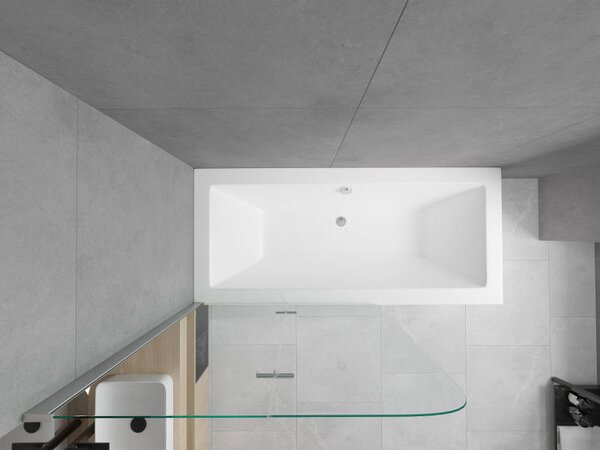 Mexen Cube téglalap alakú kád 180 x 80 cm burkolattal és 2-szárnyú paravánnal 100 cm, áttetsző, króm - 550518080X9010020100