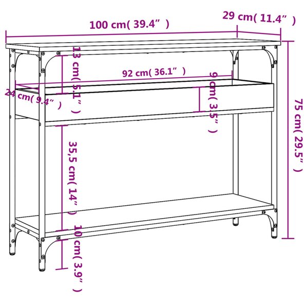 Fekete szerelt fa tálalóasztal polccal 100x29x75 cm