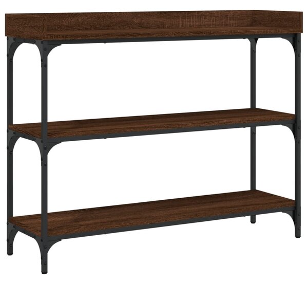 Barna tölgyszínű tálalóasztal polcokkal 100 x 30 x 80 cm