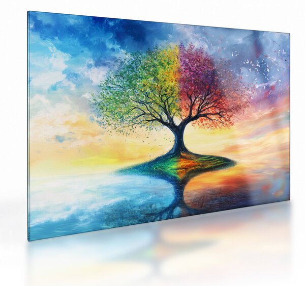 Üveg kép – Évszakok festett fája (70x50 cm)
