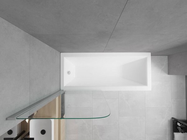 Mexen Cubik téglalap alakú kád 150 x 70 cm burkolattal és 1-szárnyú paravánnal 70 cm, átlátszó, króm - 550315070X9007010100