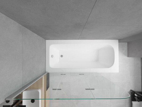 Mexen Vega téglalap alakú kád 150 x 70 cm burkolattal és 3-szárnyú paravánnal 120 cm, átlátszó, króm - 550115070X9012030100