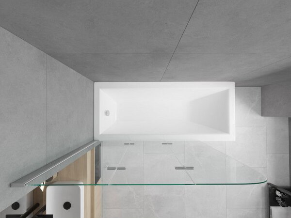 Mexen Cubik téglalap alakú kád 150 x 70 cm burkolattal és 3-szárnyas paravánnal 120 cm, átlátszó, króm - 550315070X9012030100
