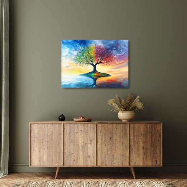 Üveg kép – Évszakok festett fája (70x50 cm)