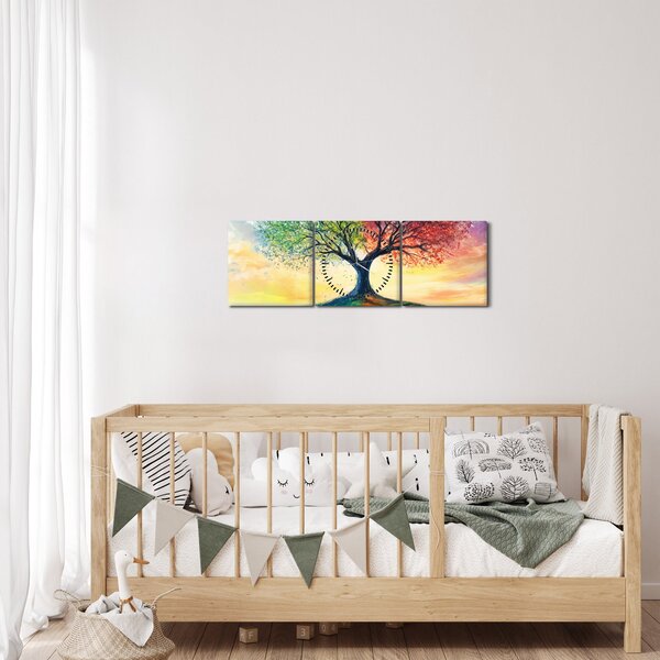 Kép – Évszakok festett fája (órával) (90x30 cm)