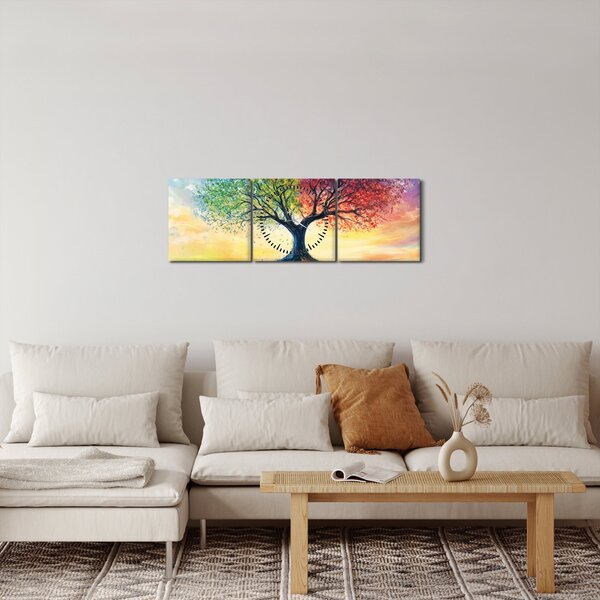 Kép – Évszakok festett fája (órával) (90x30 cm)
