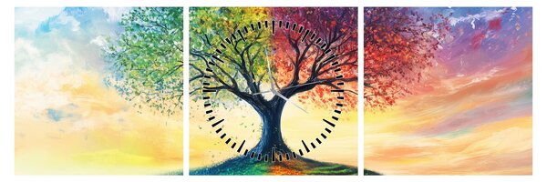 Kép – Évszakok festett fája (órával) (90x30 cm)
