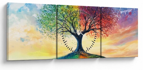 Kép – Évszakok festett fája (órával) (90x30 cm)