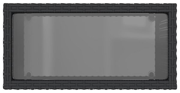 Fekete polyrattan üveglapos kerti kisasztal 58 x 27,5 x 55 cm