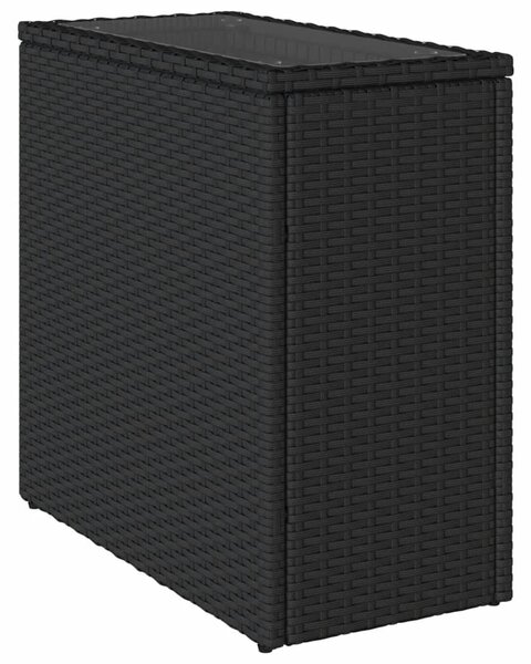 Fekete polyrattan üveglapos kerti kisasztal 58 x 27,5 x 55 cm