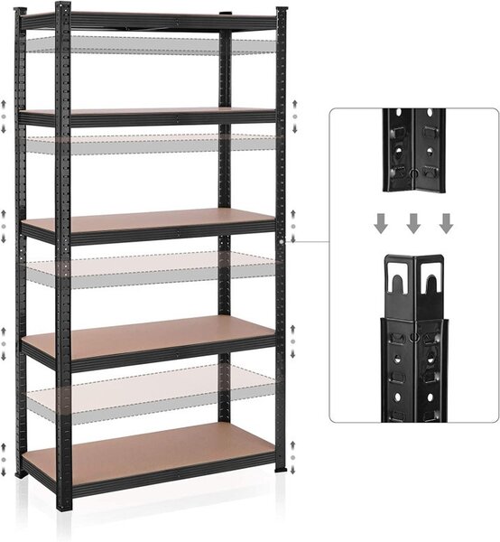 Polc 5 szintes, Songmics, 180 x 90 x 40 cm, fekete, GLR040B01
