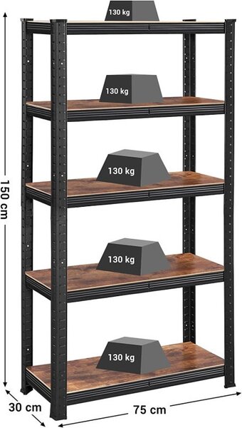 Polc 5 szintes, Songmics, 30 x 75 x 150, GLR030B01