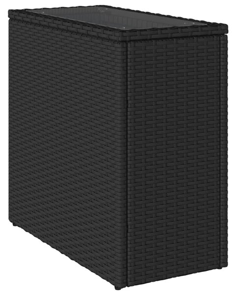 Fekete polyrattan üveglapos kerti kisasztal 58 x 27,5 x 55 cm