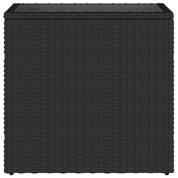 Fekete polyrattan üveglapos kerti kisasztal 58 x 27,5 x 55 cm