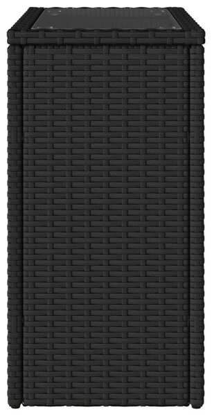Fekete polyrattan üveglapos kerti kisasztal 58 x 27,5 x 55 cm