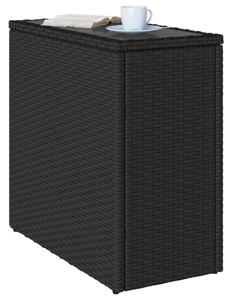 Fekete polyrattan üveglapos kerti kisasztal 58 x 27,5 x 55 cm