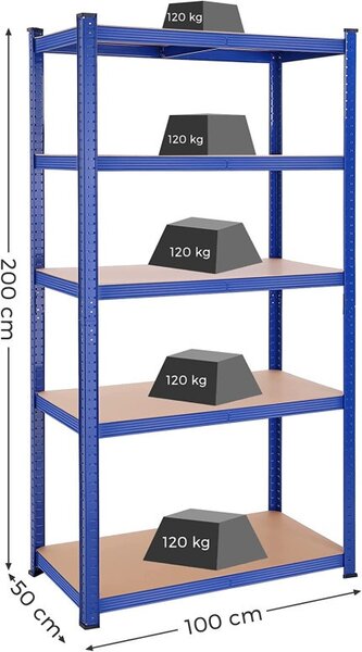 Polc 5 szintes, Songmics, 50 x 100 x 200 cm, kék, GLR050E01