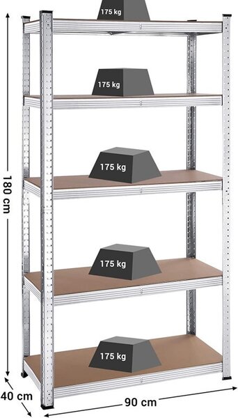 Polc szett 2 darabos, Songmics, 5 polcos, ezüst, GLR040E02, 180x90x40 cm