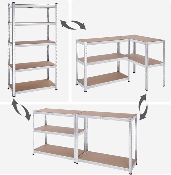 Polc szett 2 darabos, Songmics, 5 polcos, ezüst, GLR040E02, 180x90x40 cm