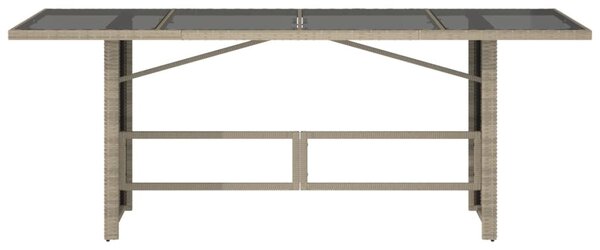 Szürke polyrattan üveglapos kerti asztal 190x80x74 cm