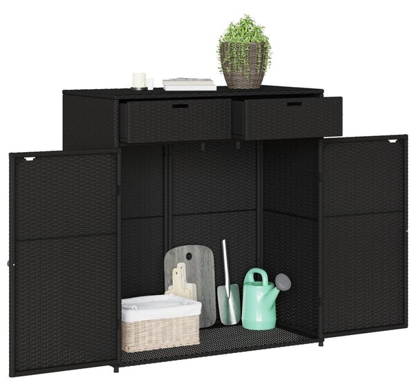 Fekete polyrattan kerti tárolószekrény 105 x 55 x 113 cm