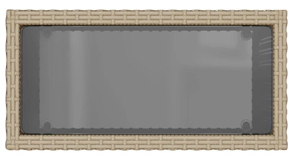 Bézs polyrattan kerti kisasztal üveg asztallappal 58x27,5x55 cm