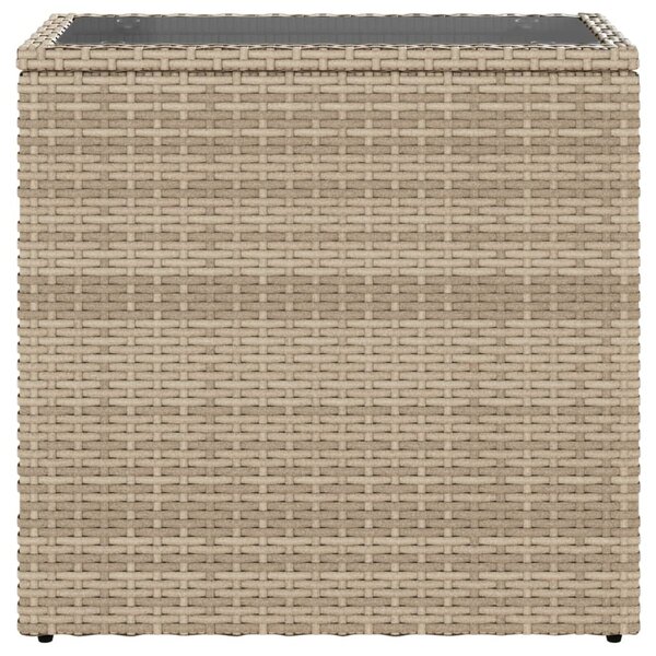 Bézs polyrattan kerti kisasztal üveg asztallappal 58x27,5x55 cm