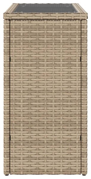 Bézs polyrattan kerti kisasztal üveg asztallappal 58x27,5x55 cm